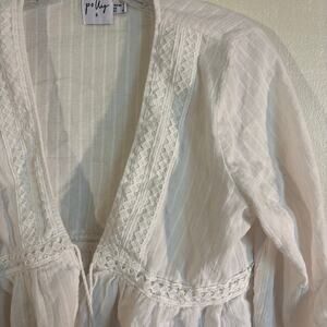 White Polly Blouse With Lace Detail 100% Cotton Crop‎